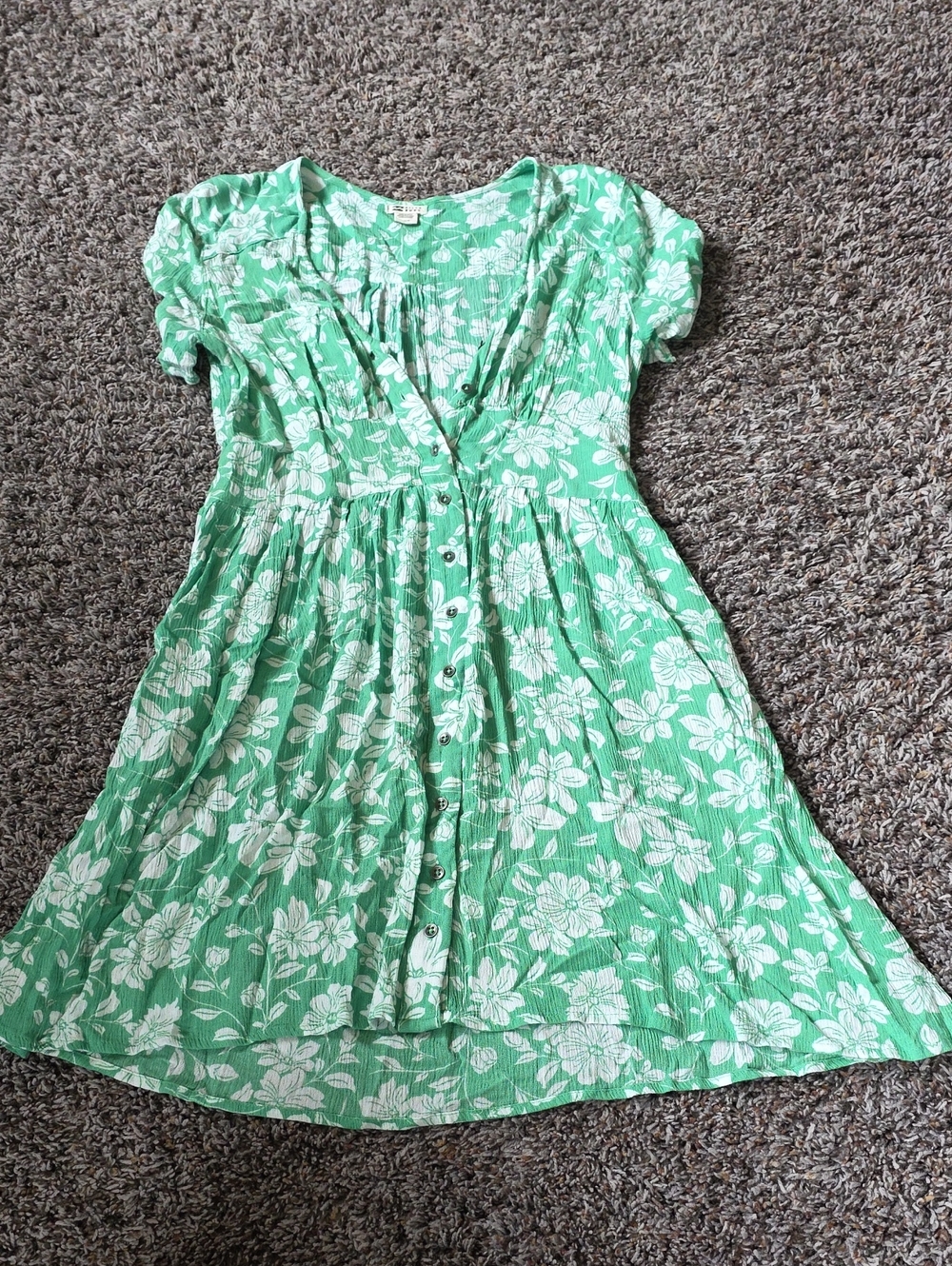 Billabong Green and White Floral Button-Front Dress
